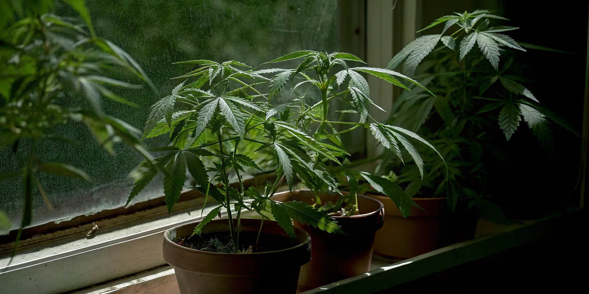 Autoflower cannabis plants in pots.
