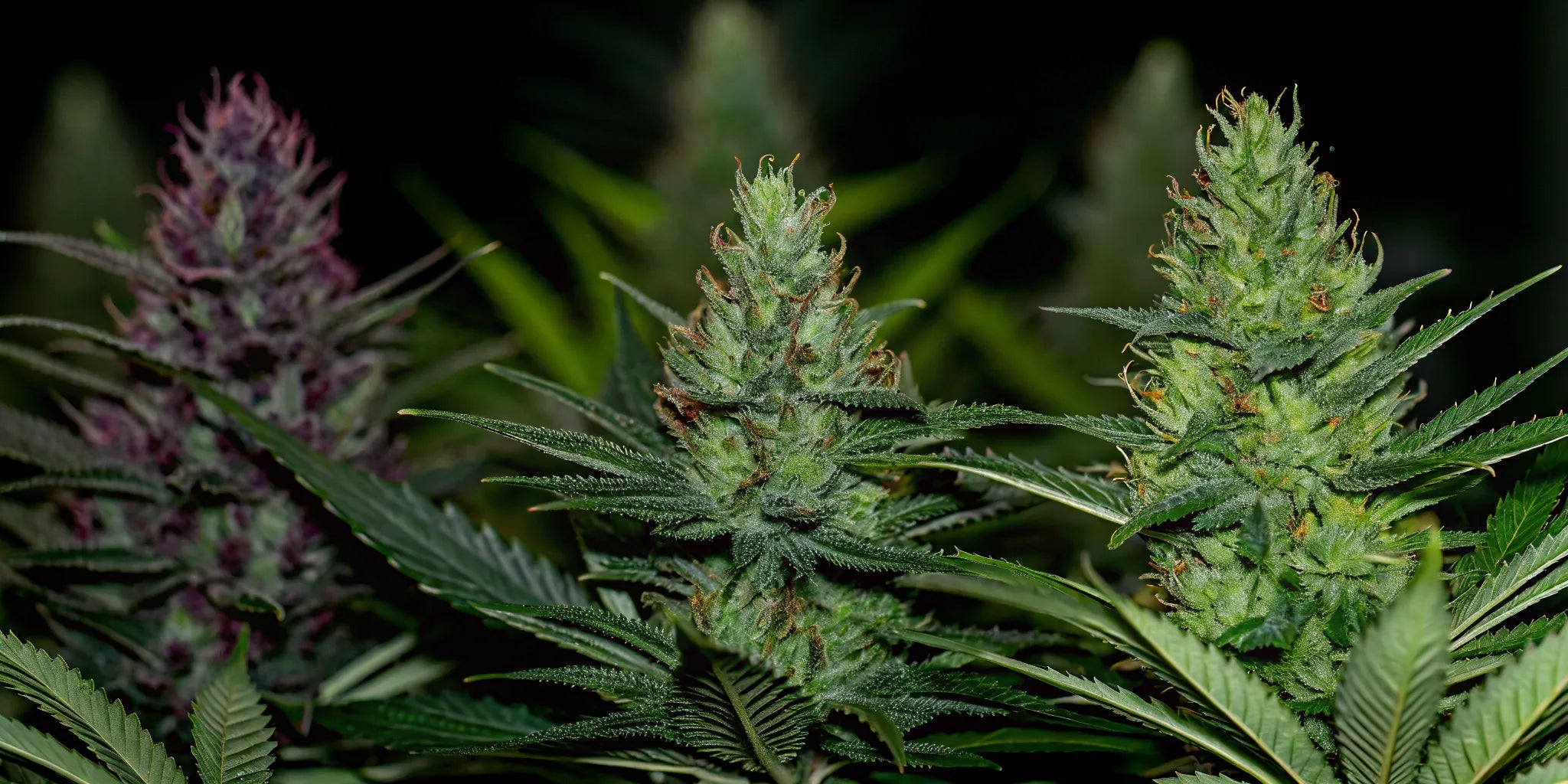 Rare cannabis strain with vibrant purple and green buds.